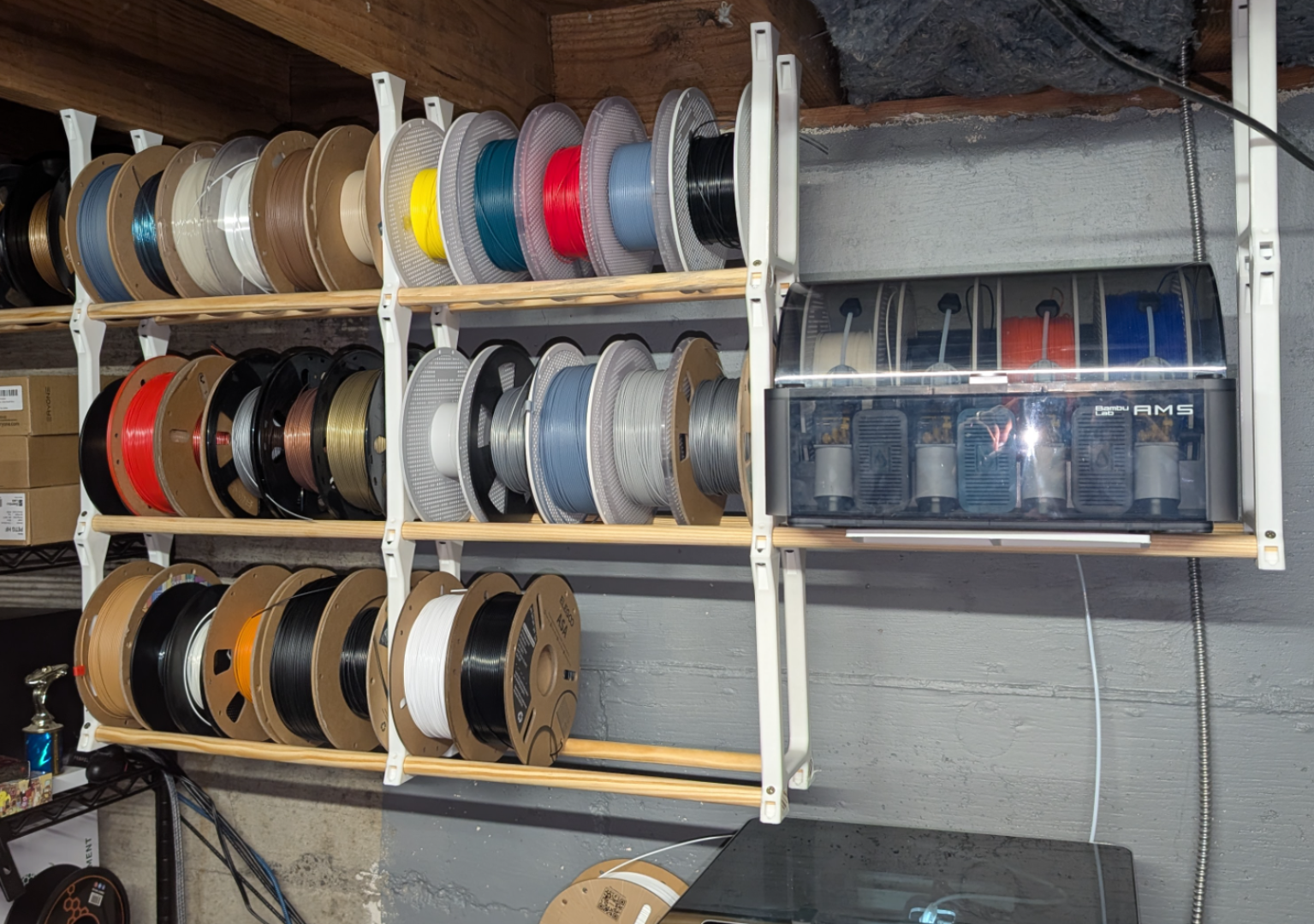 Scalable Ceiling Mount Filament Holder w/AMS Shelf
