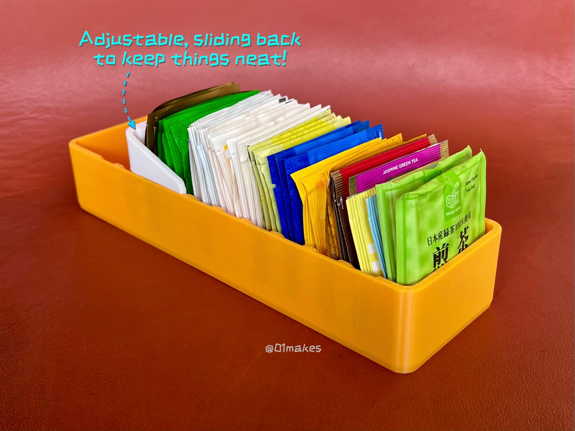 Adjustable organizer teabag snack sauce sachet
