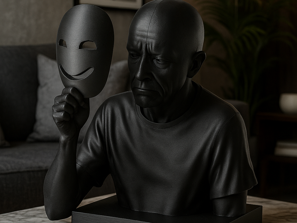 Man with a Mask Sculpture - Symbolic Art