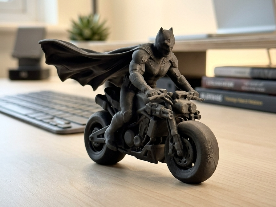 Batman riding a motorcycle figurine display!