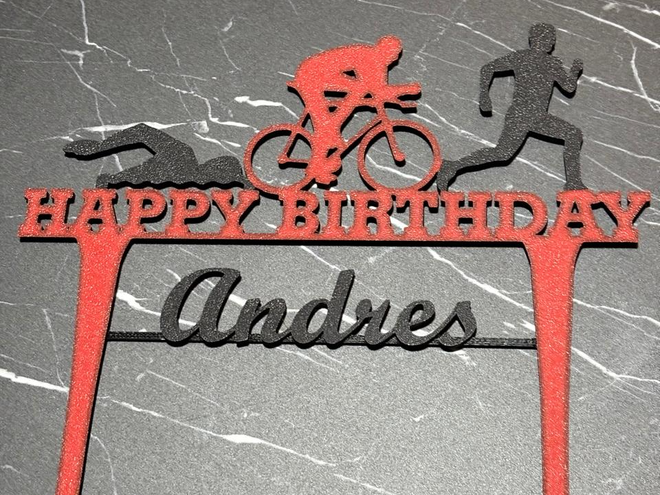 Customizable Triathlon cake topper