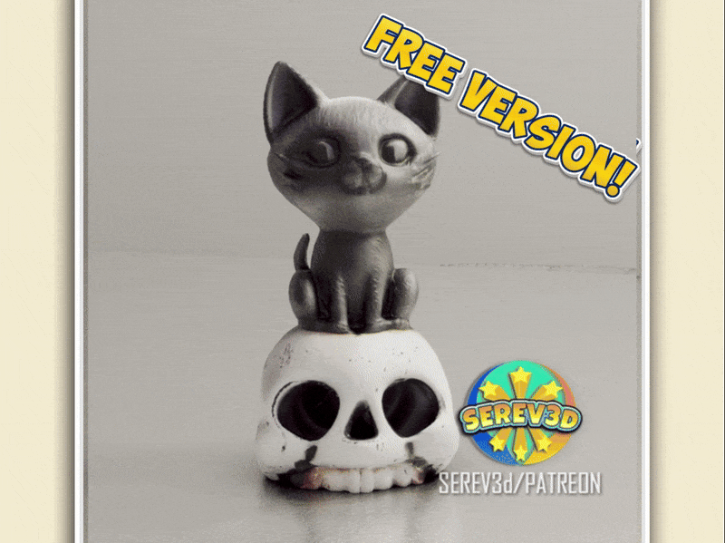 Cat on Skull-LED tealight Halloween decor-Serev3d
