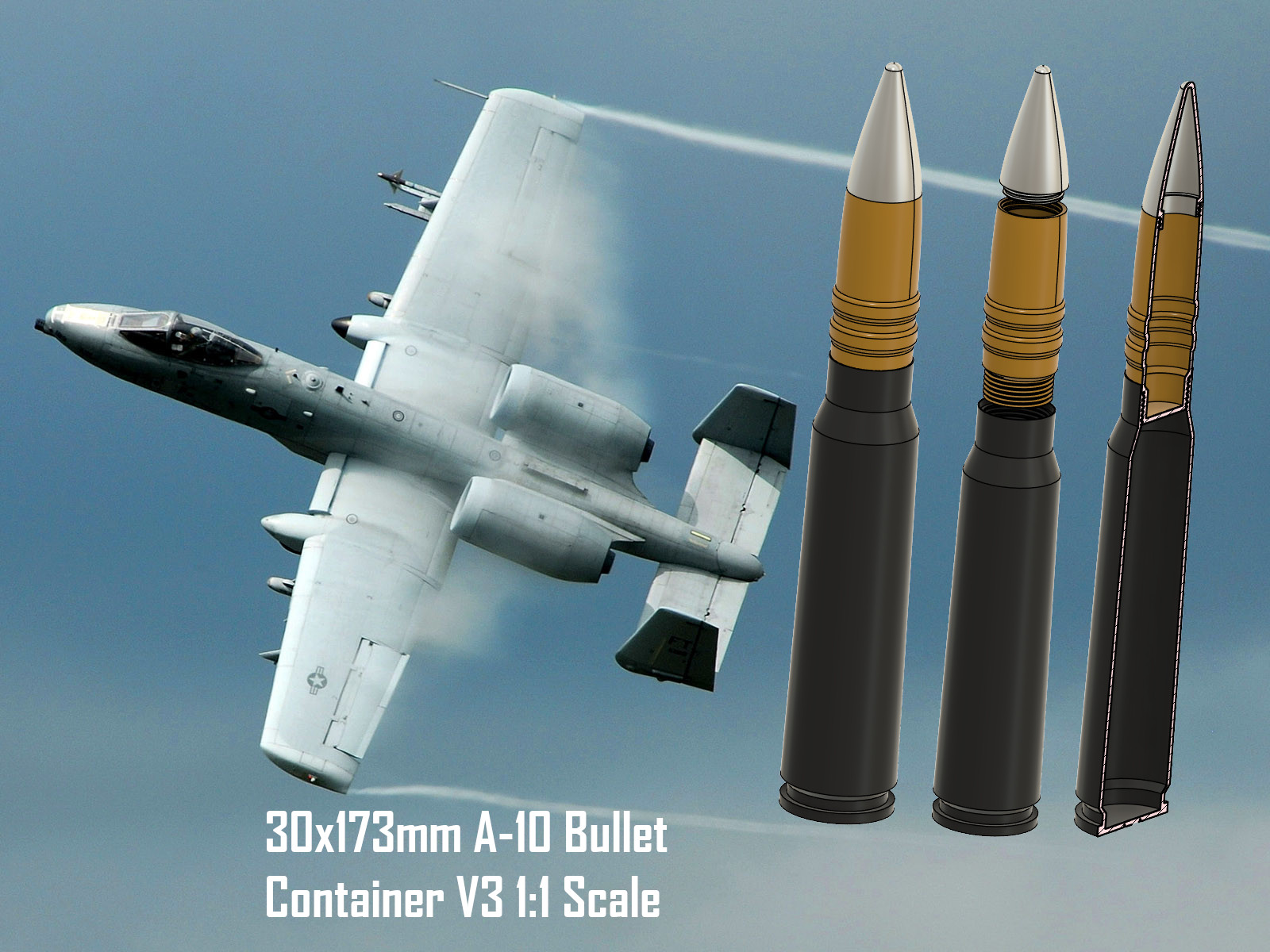 30x173mm A-10 Bullet Container V3 1:1 Scale
