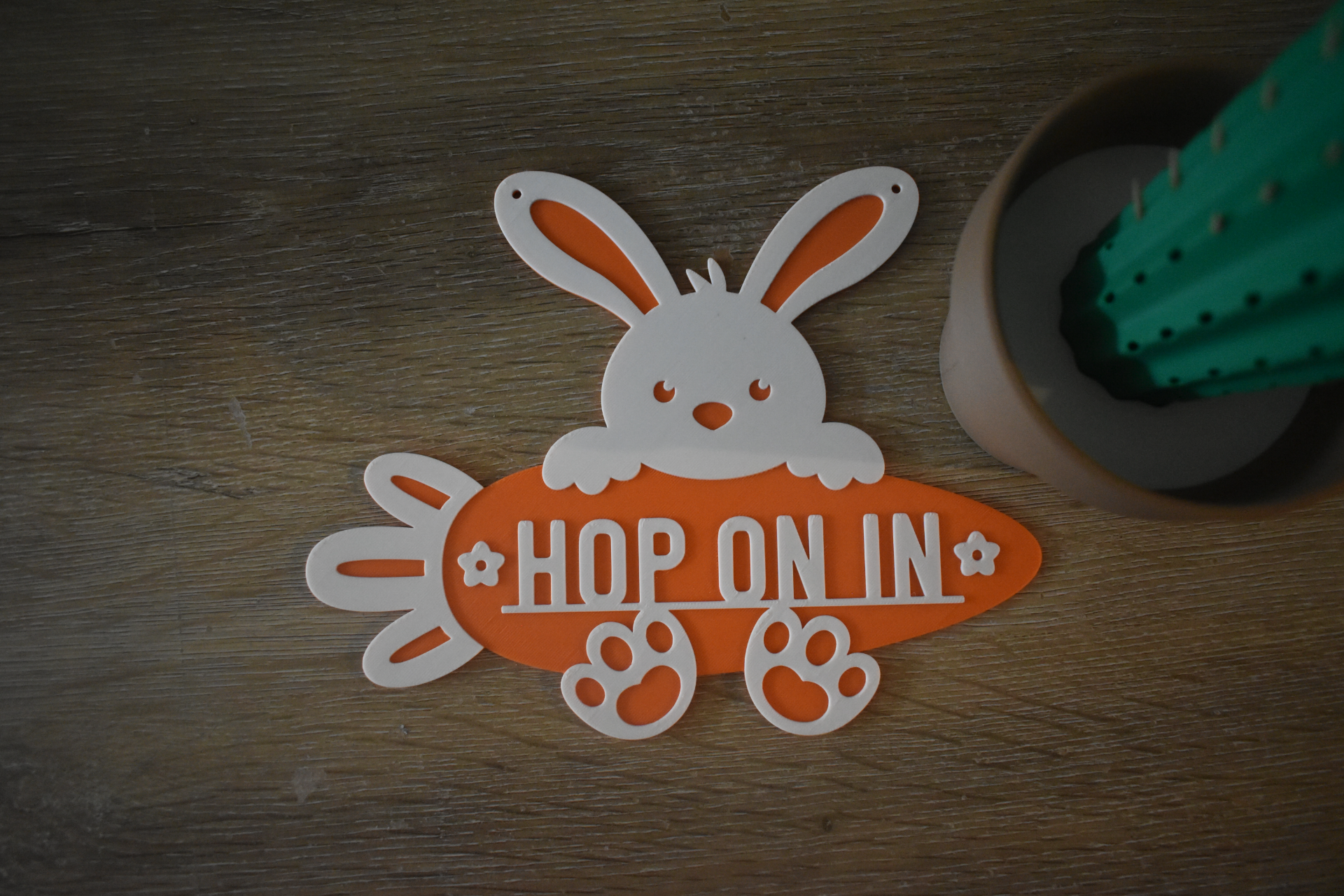 'Hop on in' 3D Door Hanger Bunny