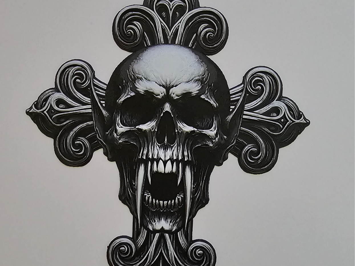 Gothic Cross w/ Vampire Skull Hueforge
