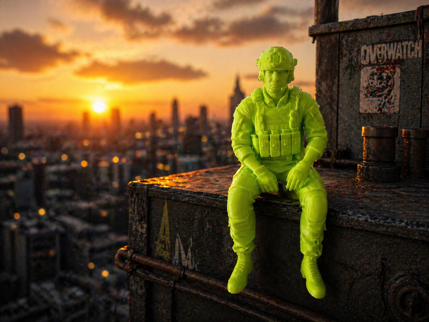 Sitzender taktischer Soldat als Regalfigur