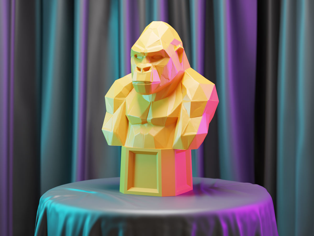 Origami Wolf Bust with Pedestal