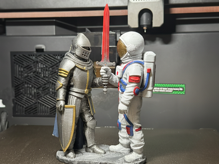 Knight and Astronaut Holding Sword