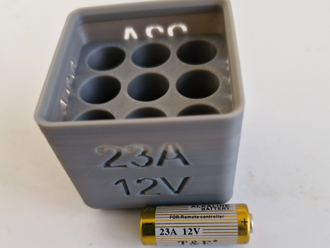 Gridfinity stackable batterystorage (A23 12V)