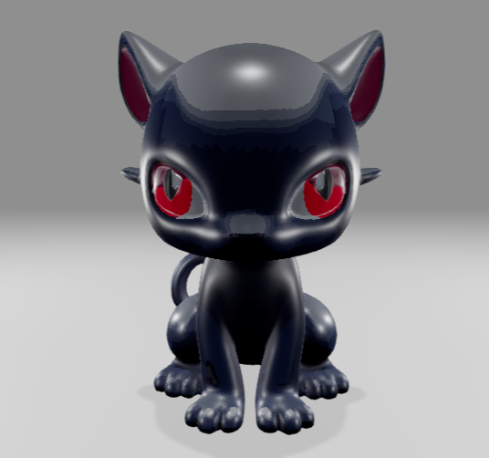 Black mutated cat with red eyes