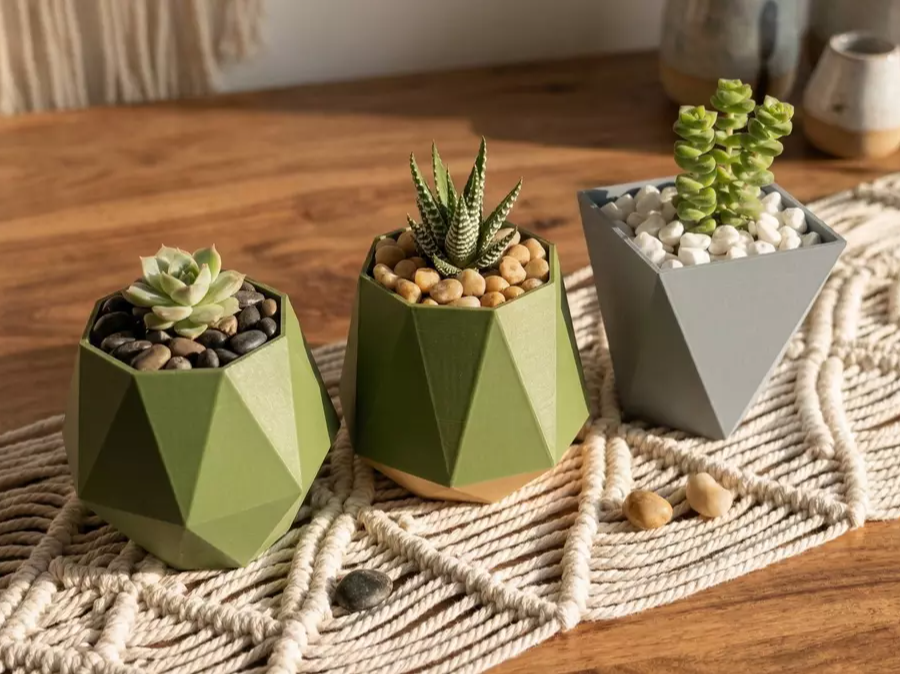 Polygonal Plant Pot Trio - Geometric Desk Decor