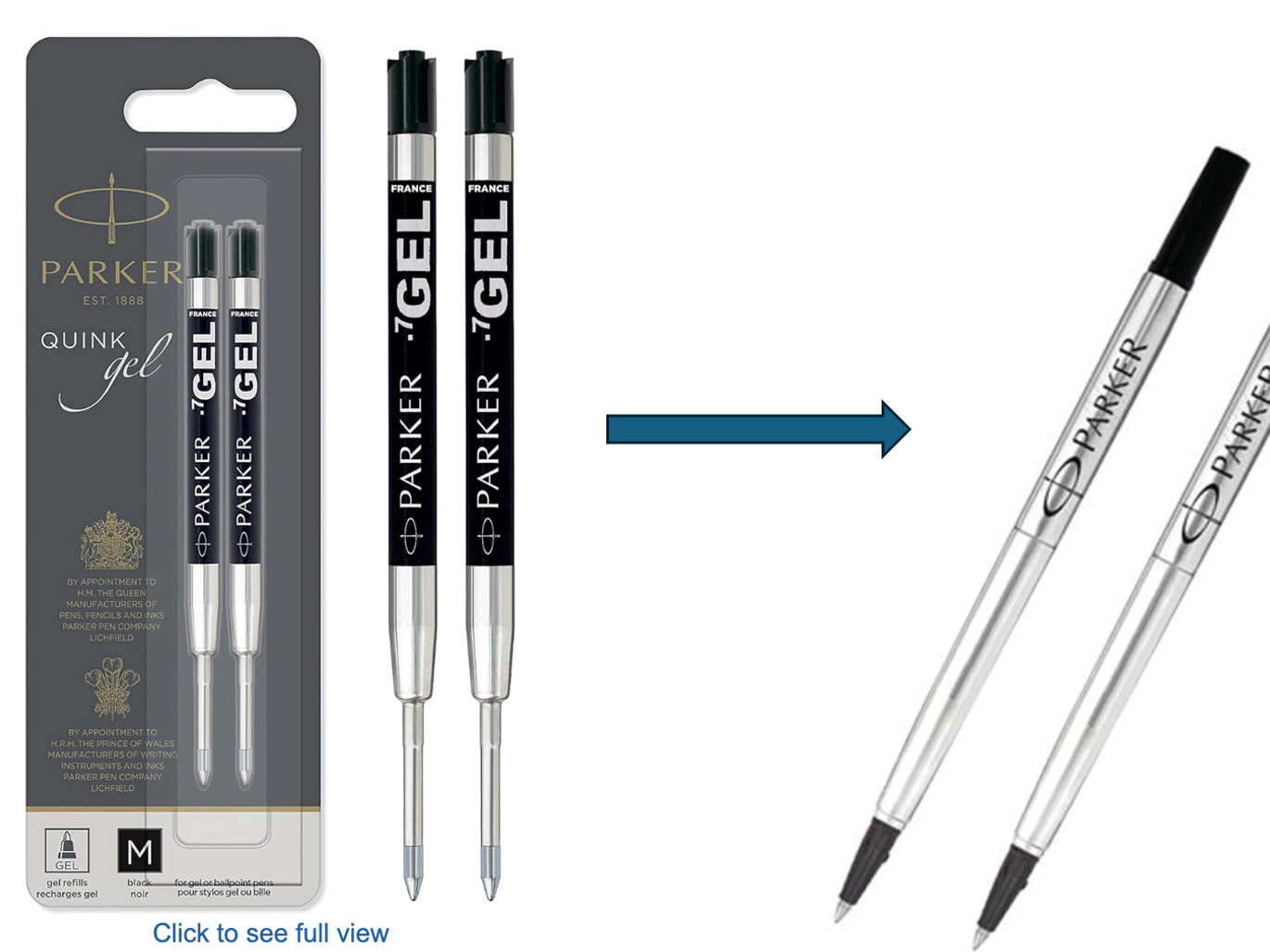 Adaptor Parker Quink Gell refill to Rollerball