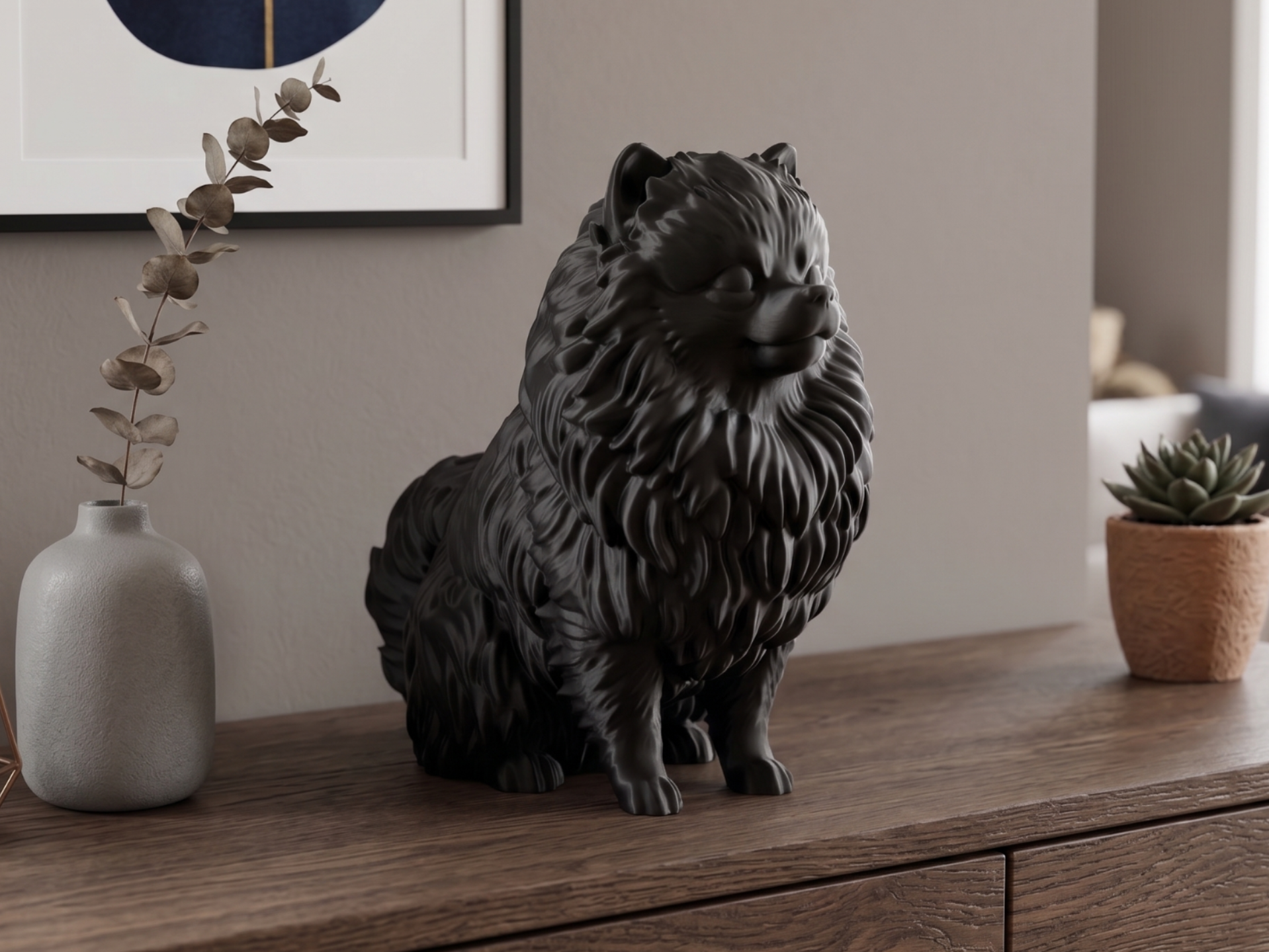 Pomeranian Dog Statue Figure - Elegant Home Decor