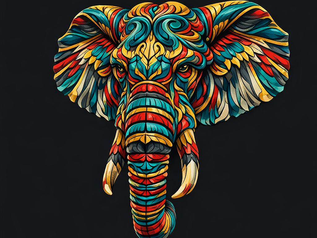multi coloured elephant single 3 and 16 colour