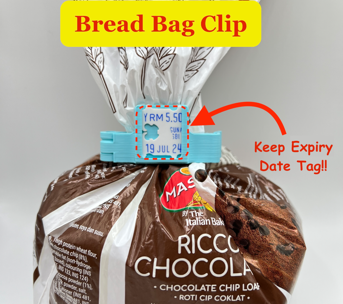Bread Bag Clip + Expiry date tag holder