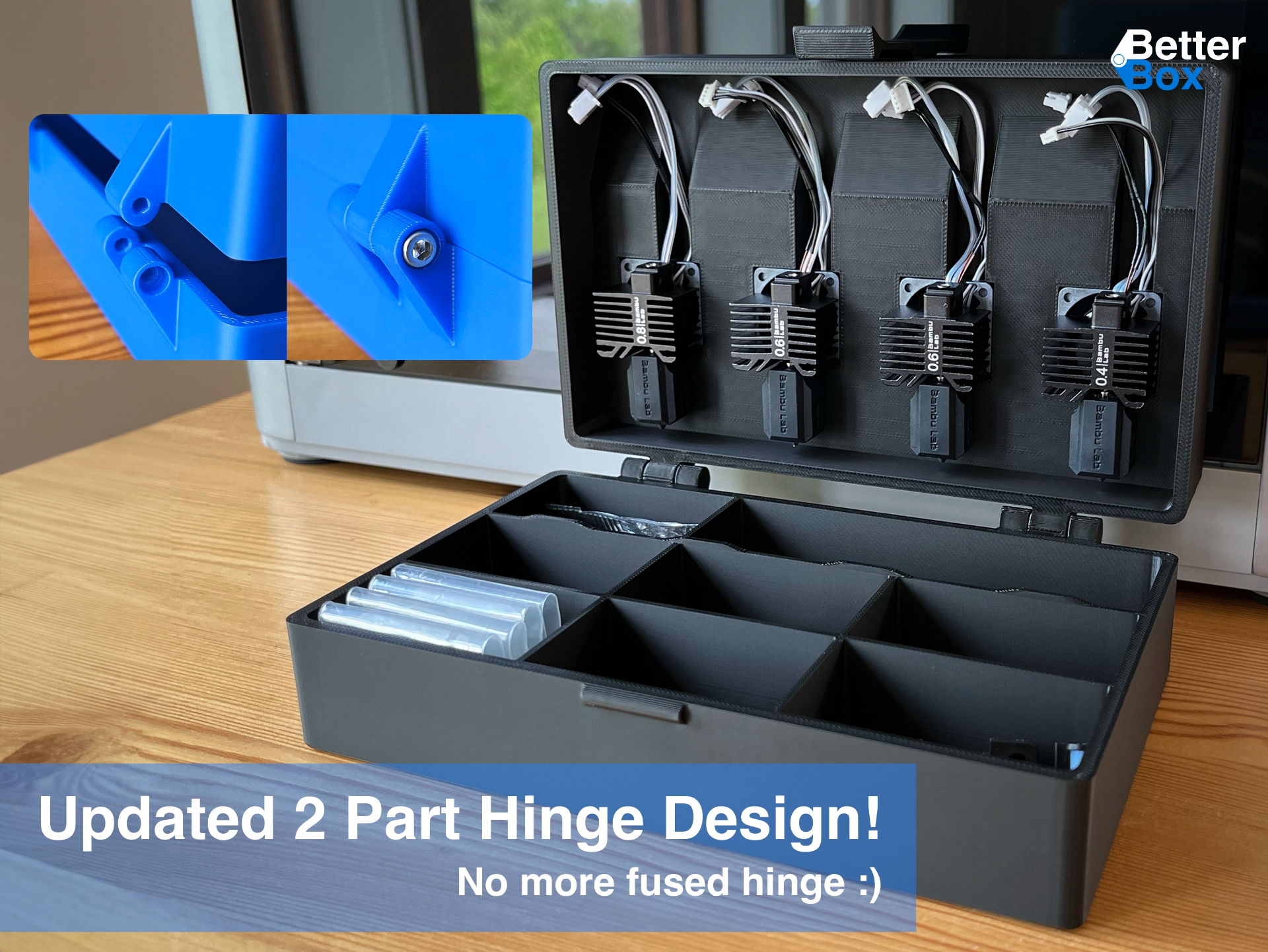 BetterBox - Original Bambu Parts Box (2 Part Hinge Version)