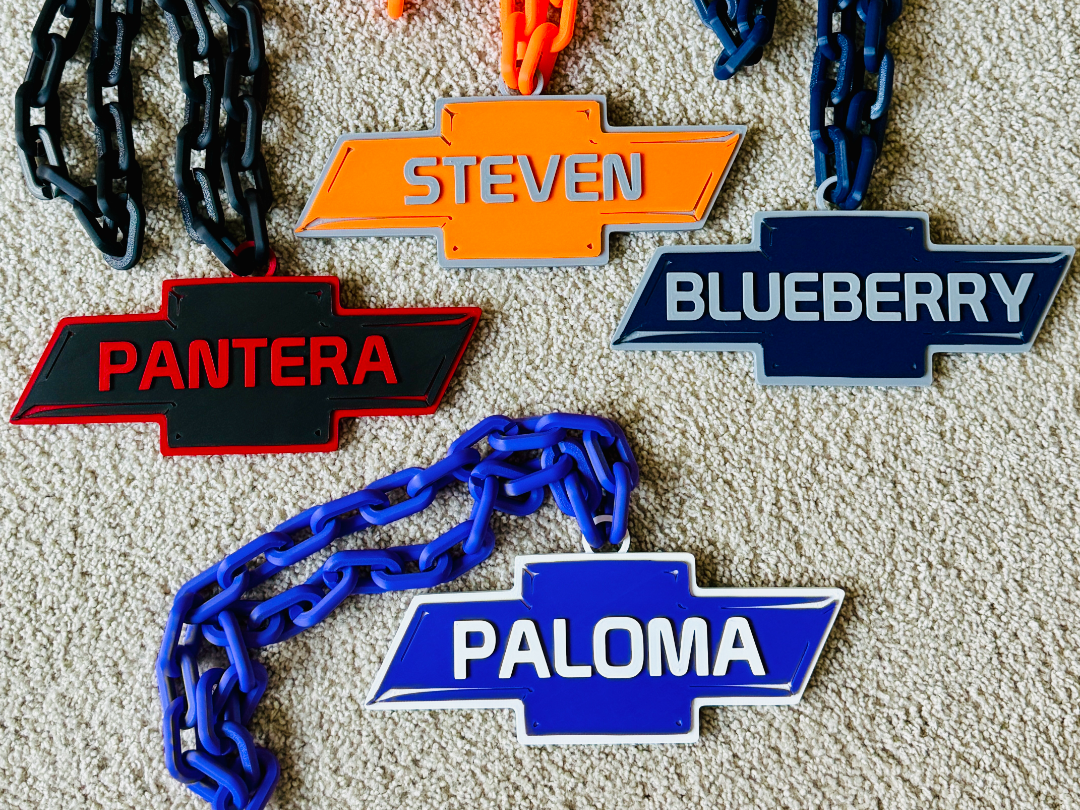 Custom name Chevy Bowtie logo chain