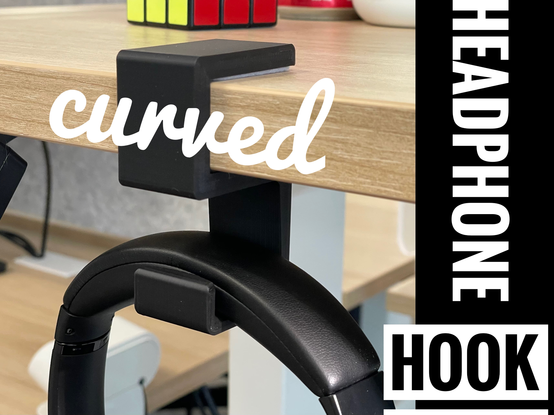 Curved Under-Desk Headphone Hook
