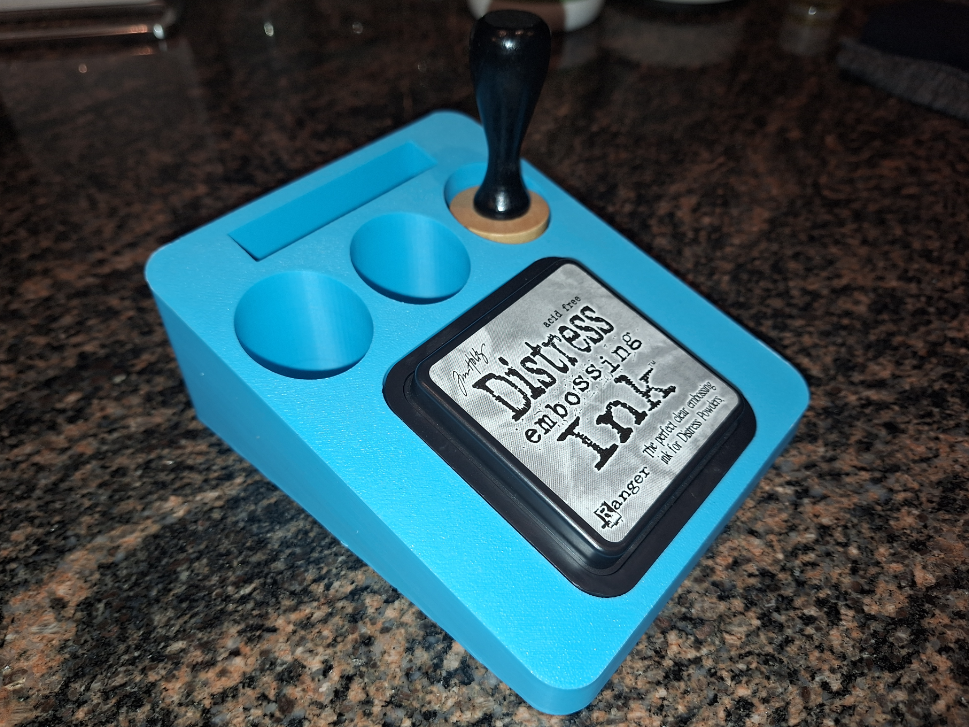 Distressed ink pad holder with stamp holder