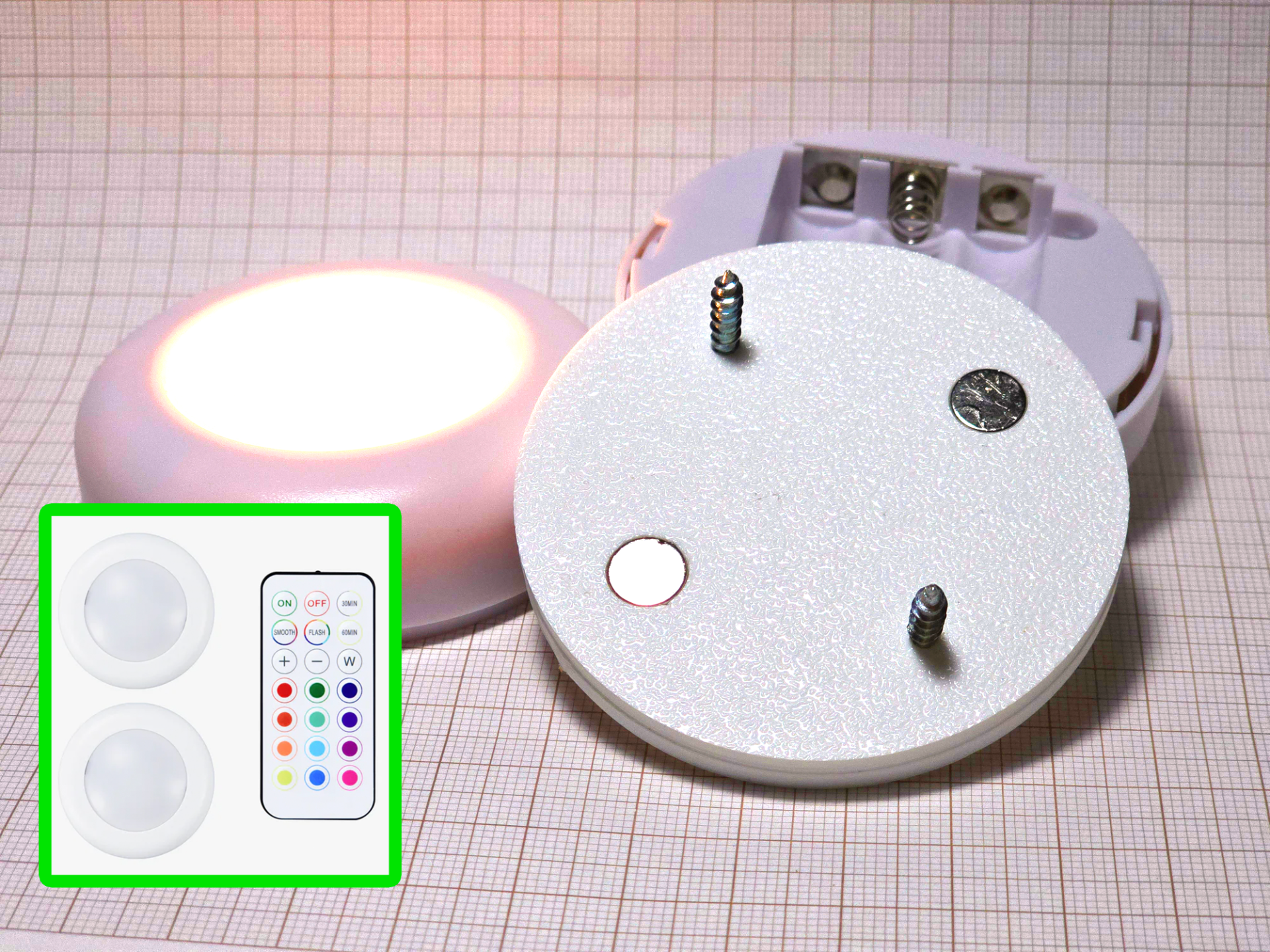 RGBW Puck Lights Bolt or magnet attachment - KC007