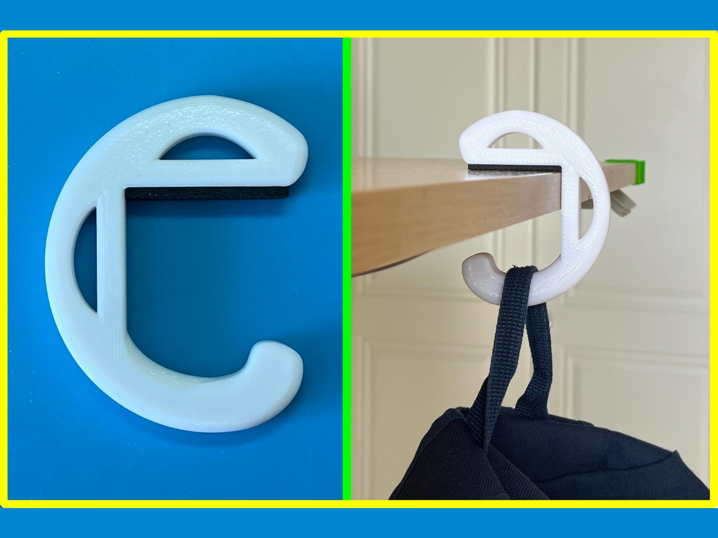 Strong desk bag hook - holder (kids safe)