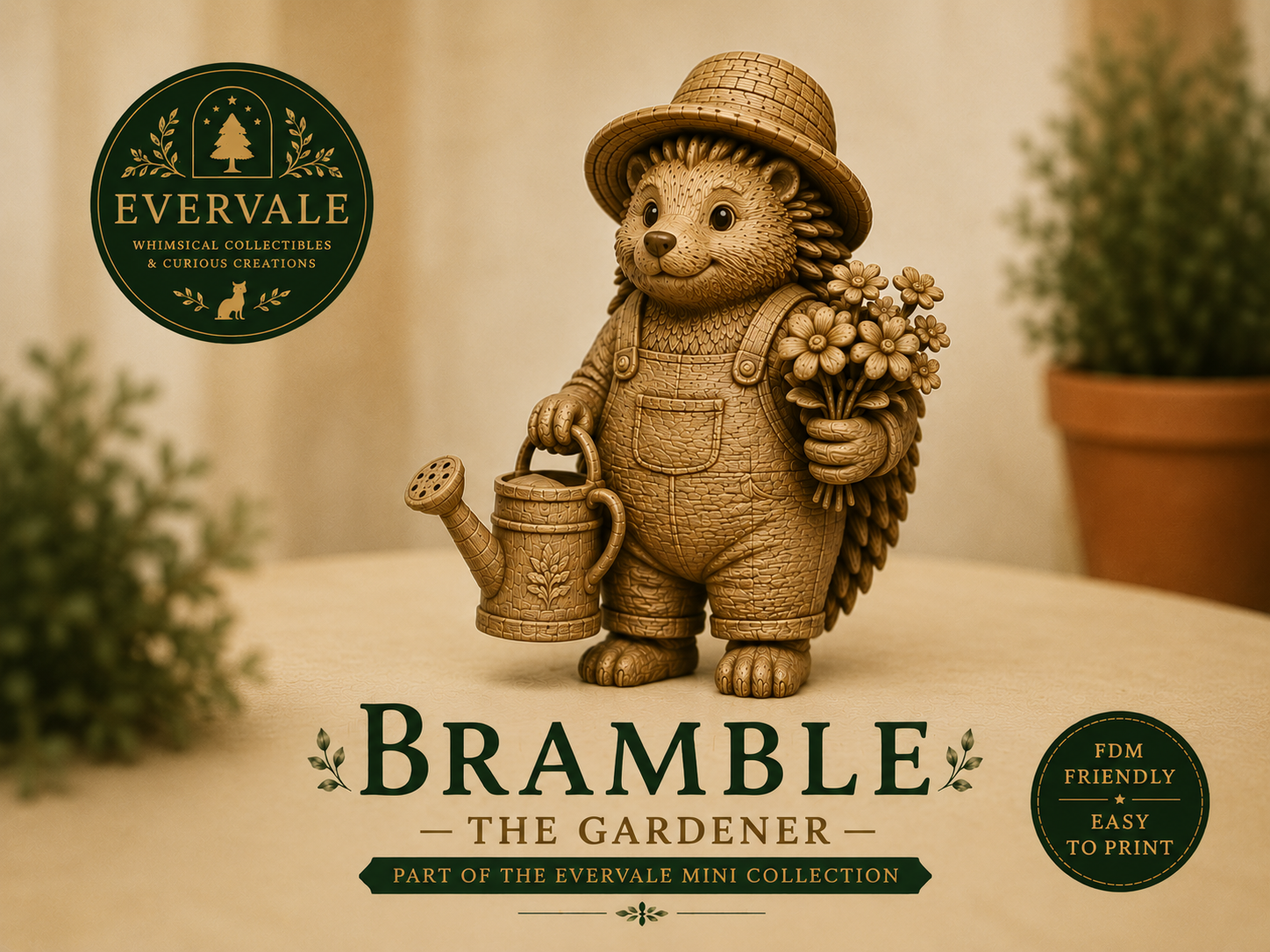 Storybook Porcupine Gardener|Easy Print Miniature