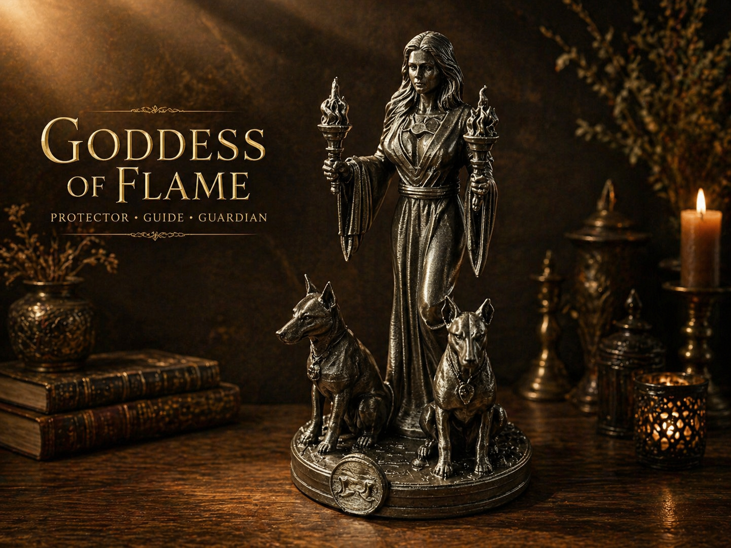 Hecate Goddess Statue -Miniature with Hounds