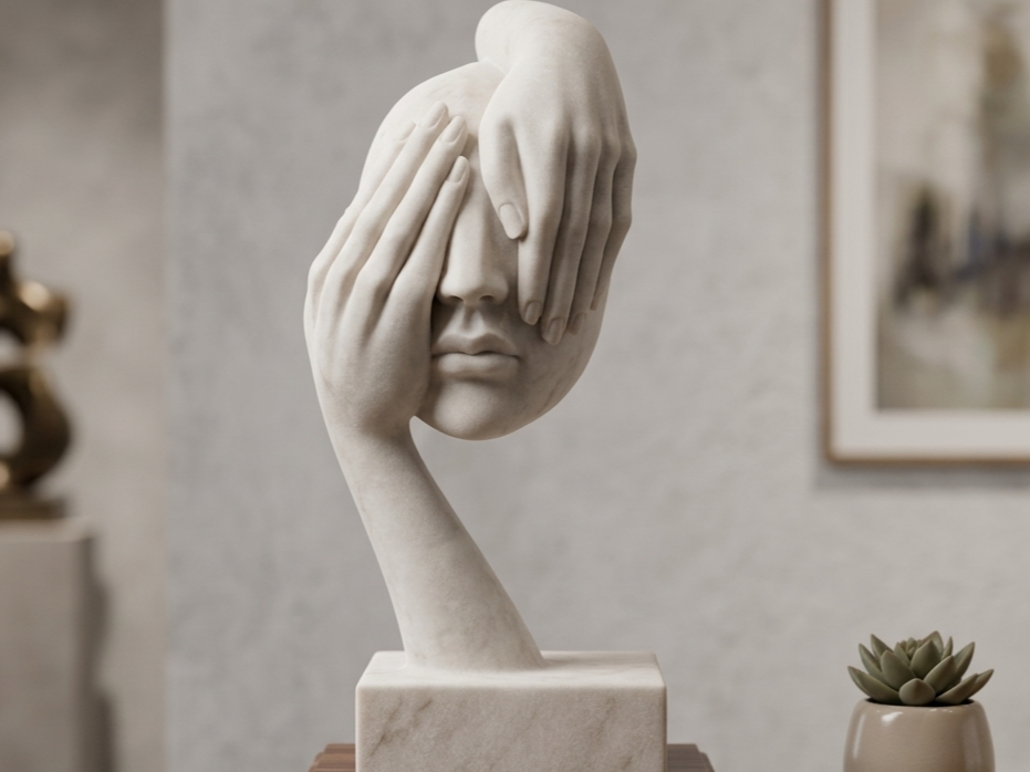 The Minimalist: Surrealist Veiled Face Sculpture