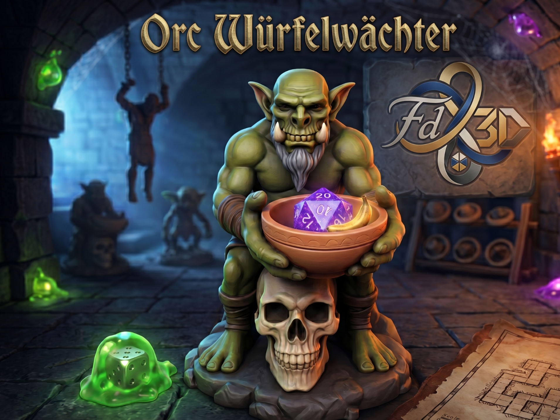 Ork Würfelwächter - Orc on a skull dice guardian