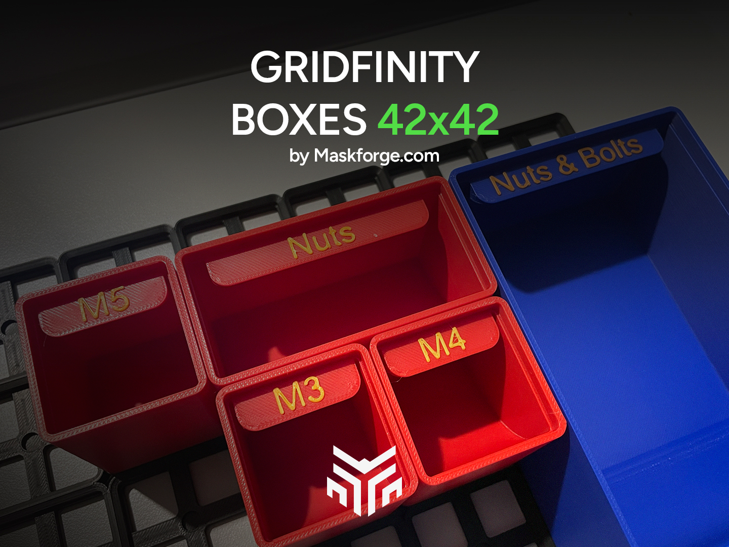 Gridfinity Label Boxes 42x42 Modular Bin Set