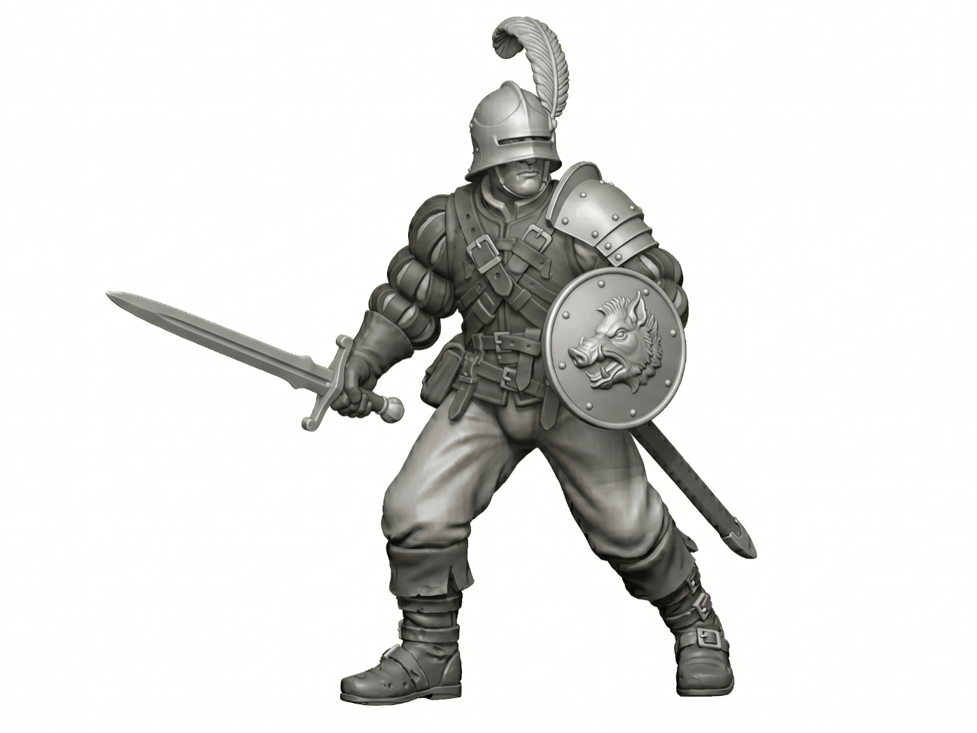 Swordsman with buckler and helmet