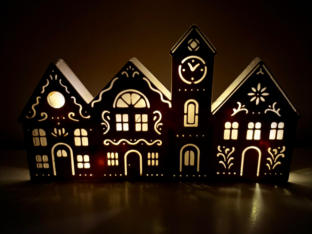 LED-lit miniature village