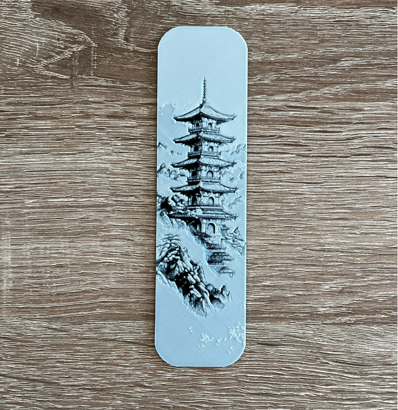 Black and White Hueforge Japanese Castle Bookmark