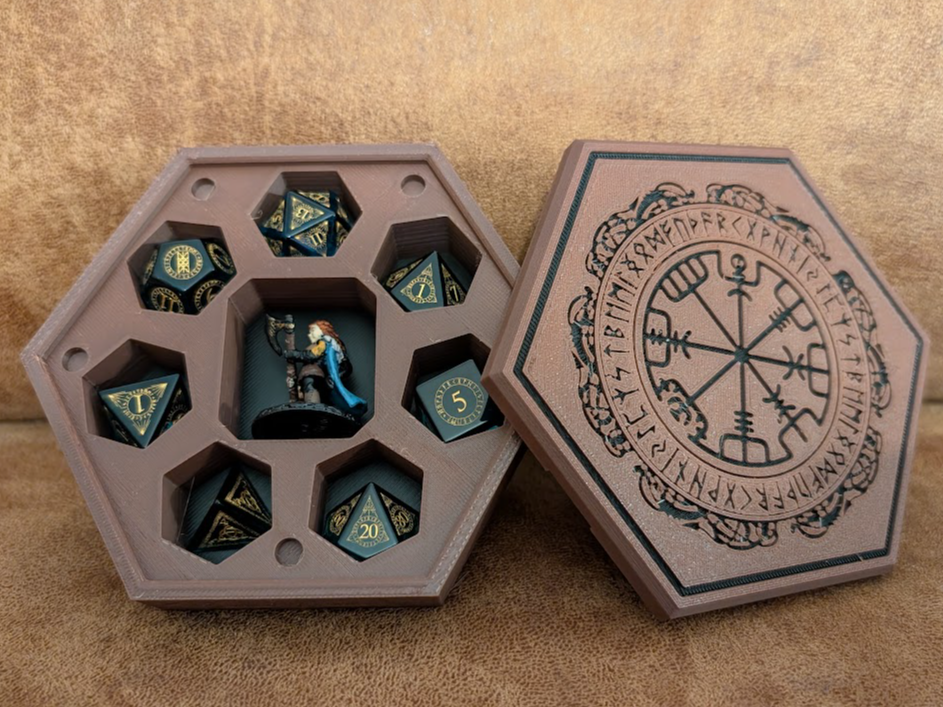 D&D Dice Box with character slot Celtic/Viking