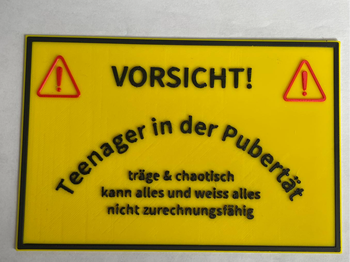 Schild "Vorsicht  Teenager in der Pubertät"