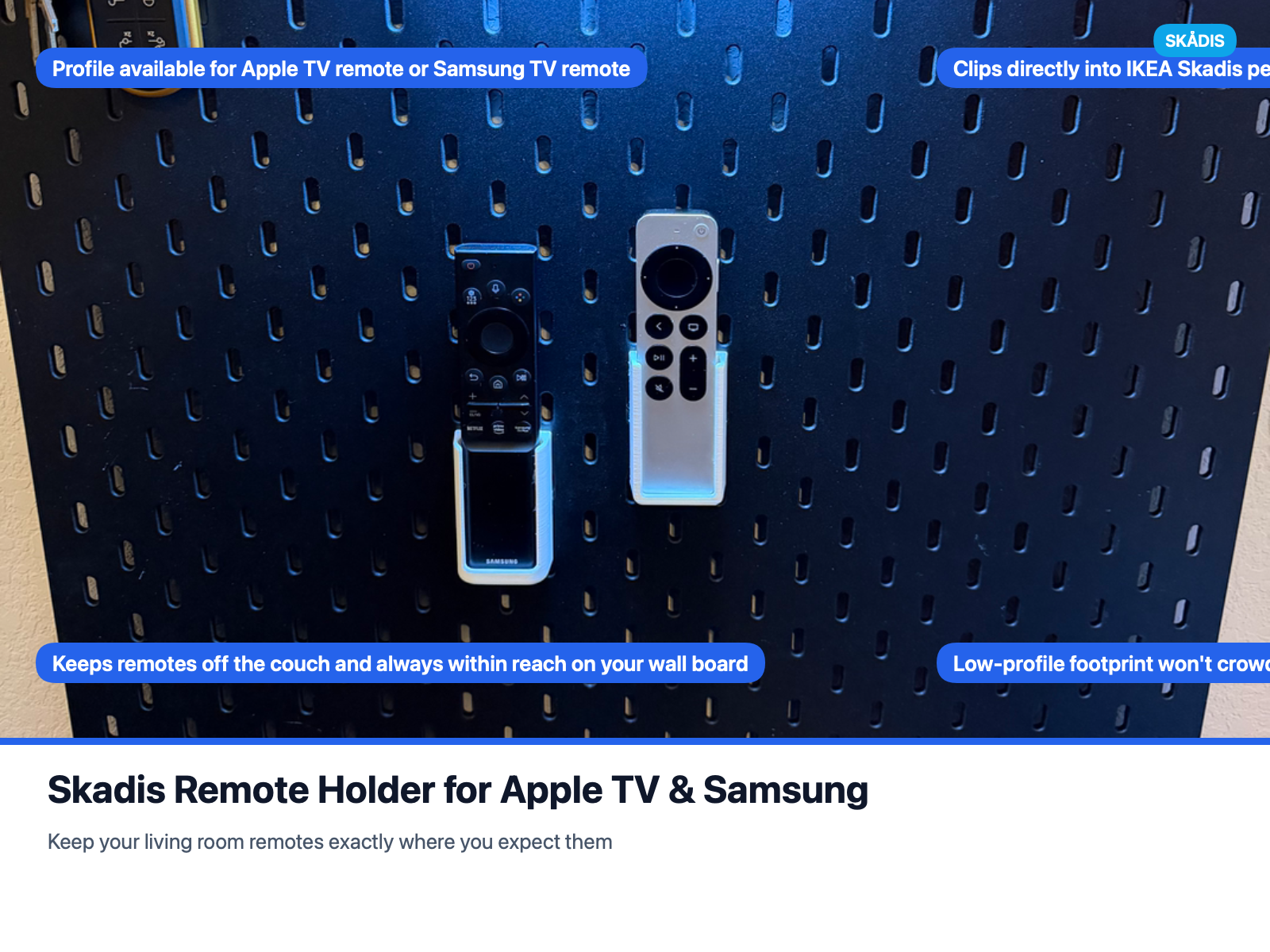 Skadis Remote Holder for Apple TV & Samsung