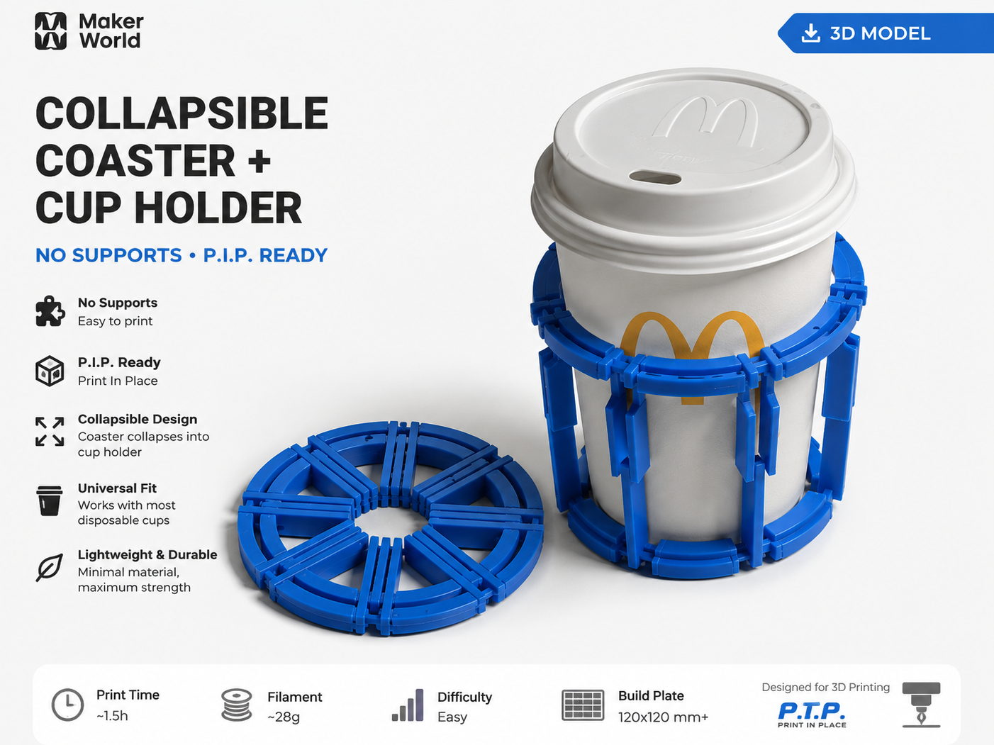 SnapSip Collapsible Coaster & Cup Holder (P.I.P.)