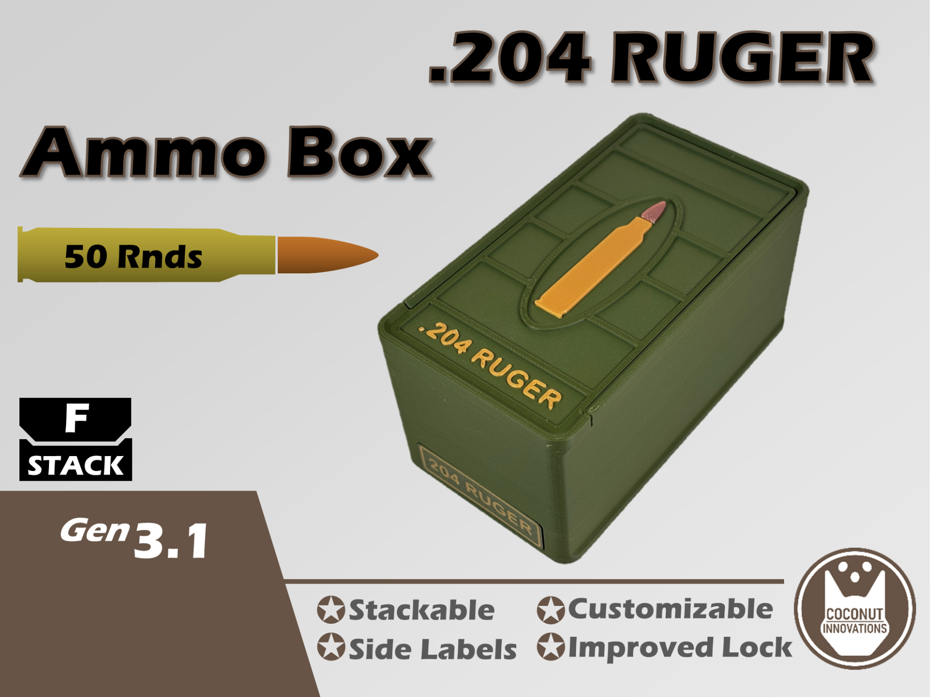 Ammo Storage Box - .204 Ruger - 50 Rounds