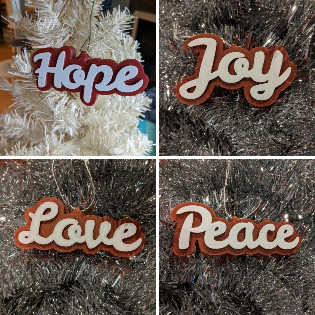 Peace, Joy, Hope, Love Ornaments