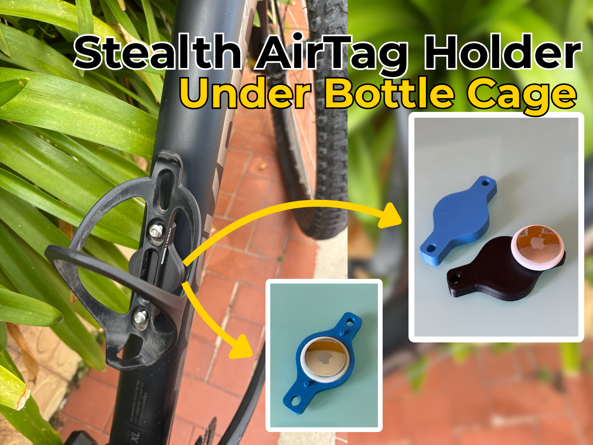 Stealth AirTag Holder under bicycle bottle cage