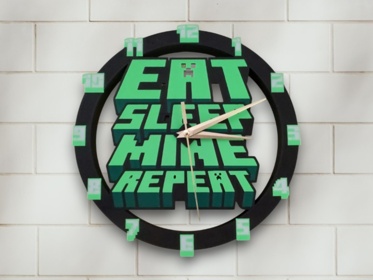 Minecraft Wall Clock – "Eat Sleep Mine Repeat"