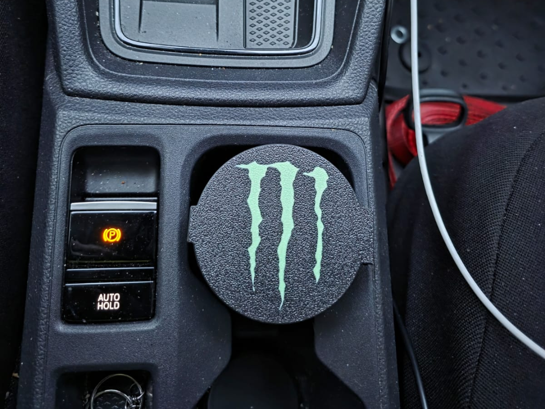 Behälter für Getränkehalter im Auto, Monster Logo