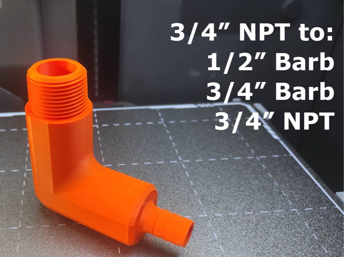 3/4" NPT Pipe Thread to 1/2" Barb or 3/4" NPT