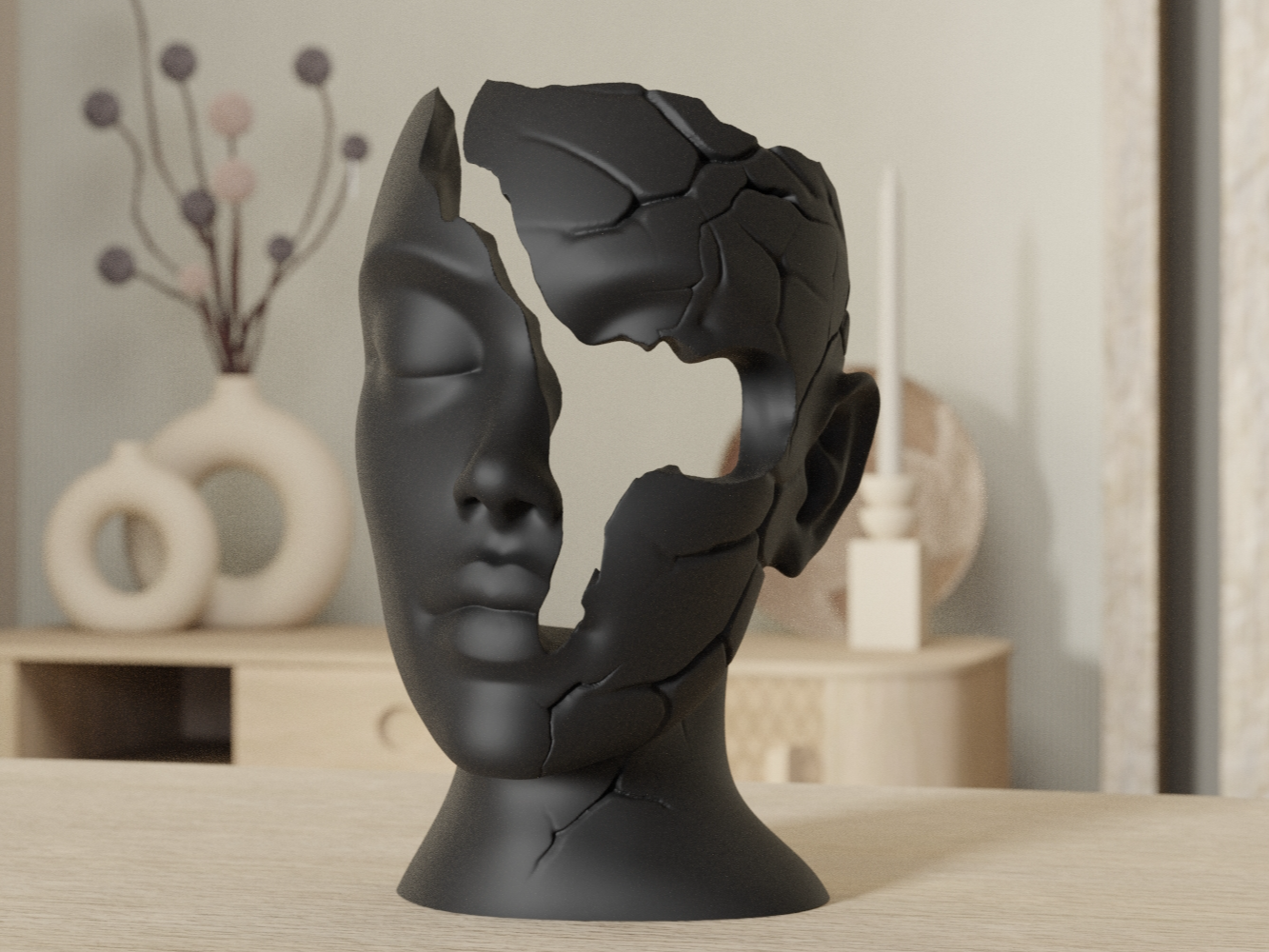 Echo of the Mind – Minimalist Fractured Sculpture