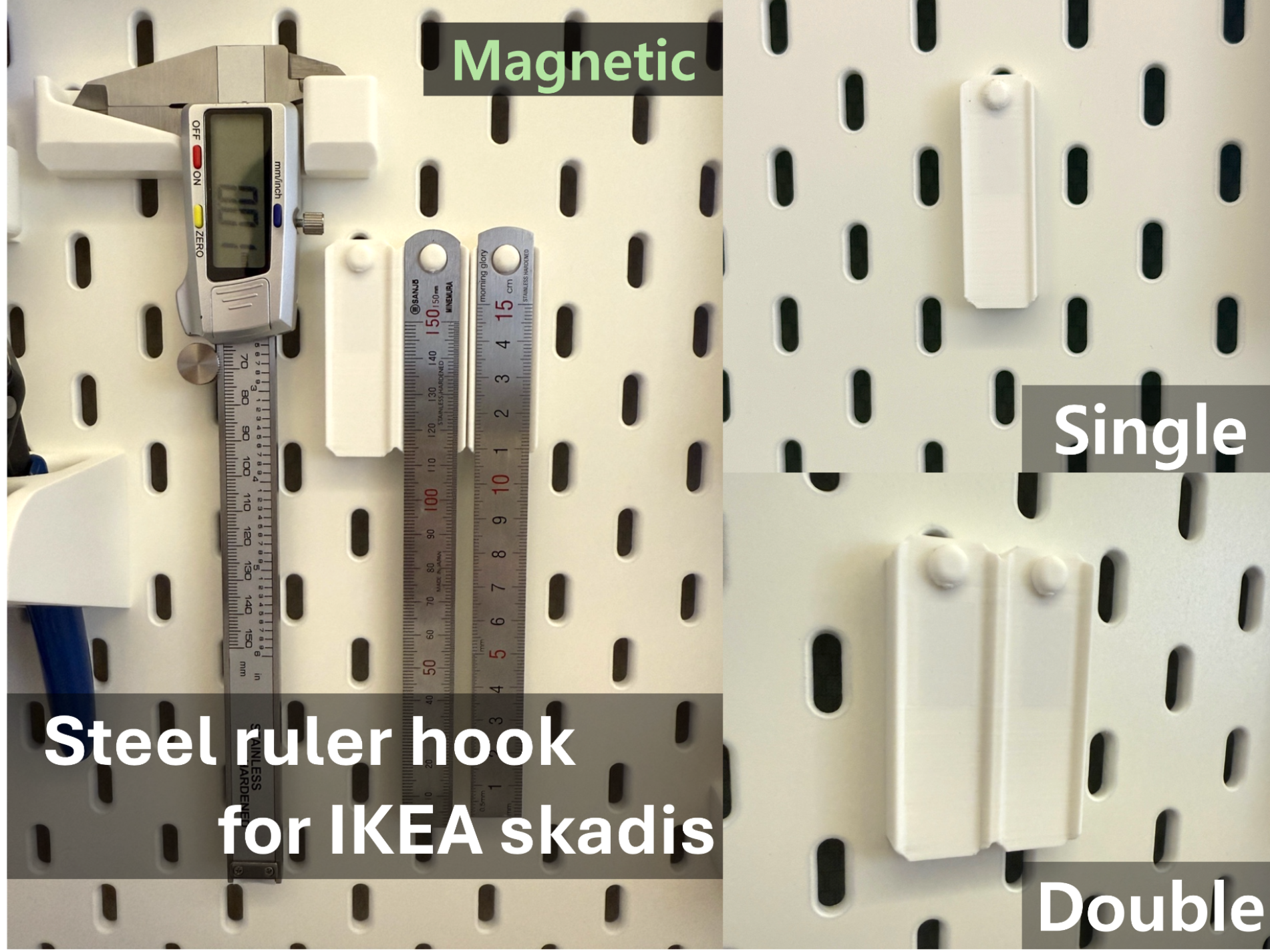 Steel ruler hook for IKEA skadis