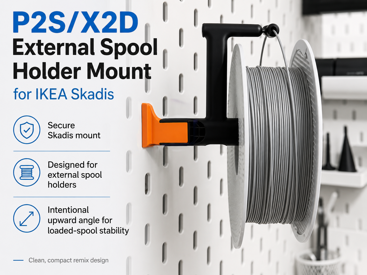 P2S/X2 External spool holder mount for Ikea Skadis