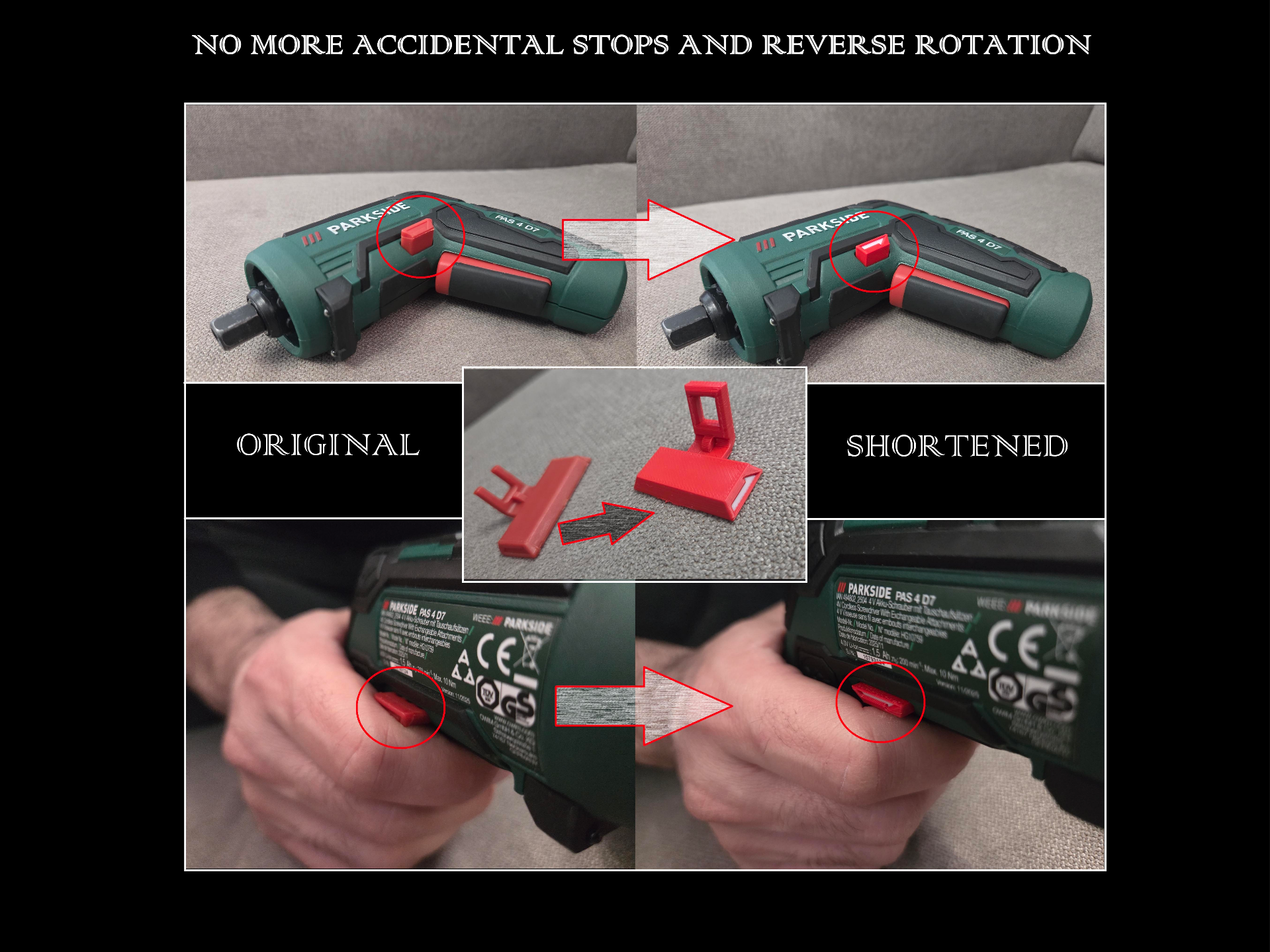Parkside screwdriver shortened rotation selector