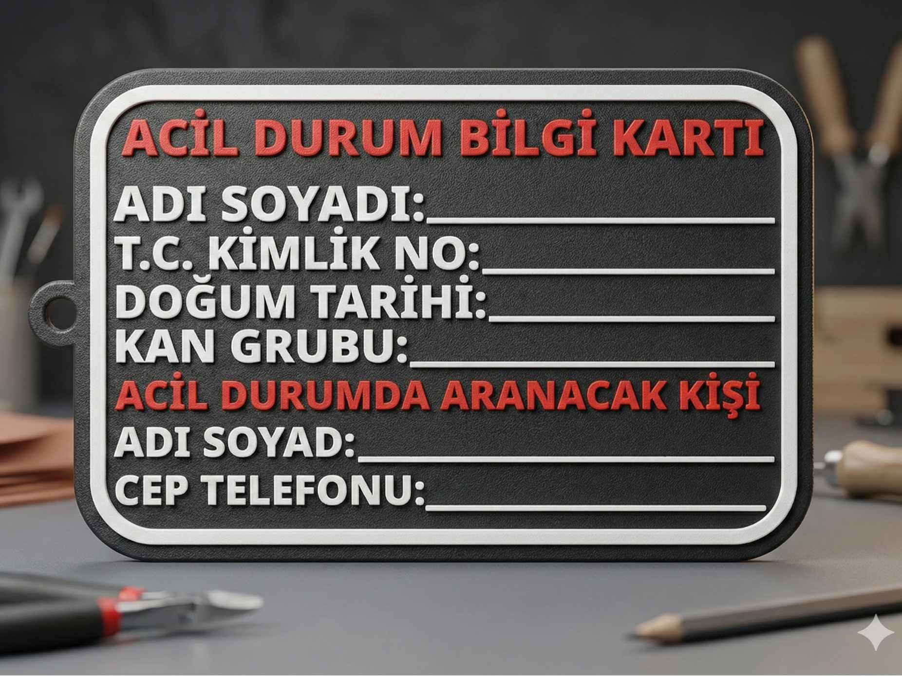 Acil Durum Bilgi Kartı Anahtarlık