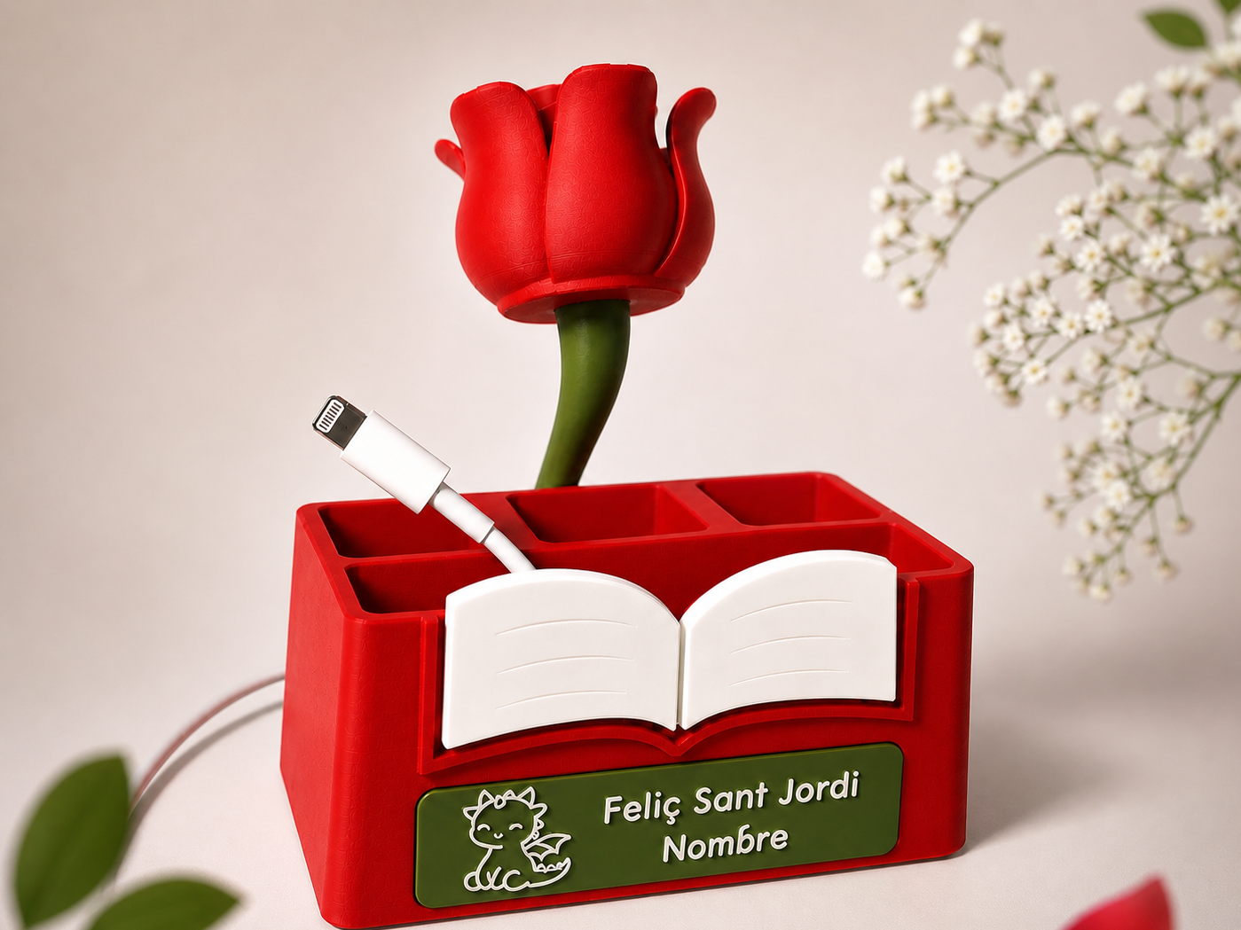 Sant Jordi Phone Stand with Hole & Desk Organizer