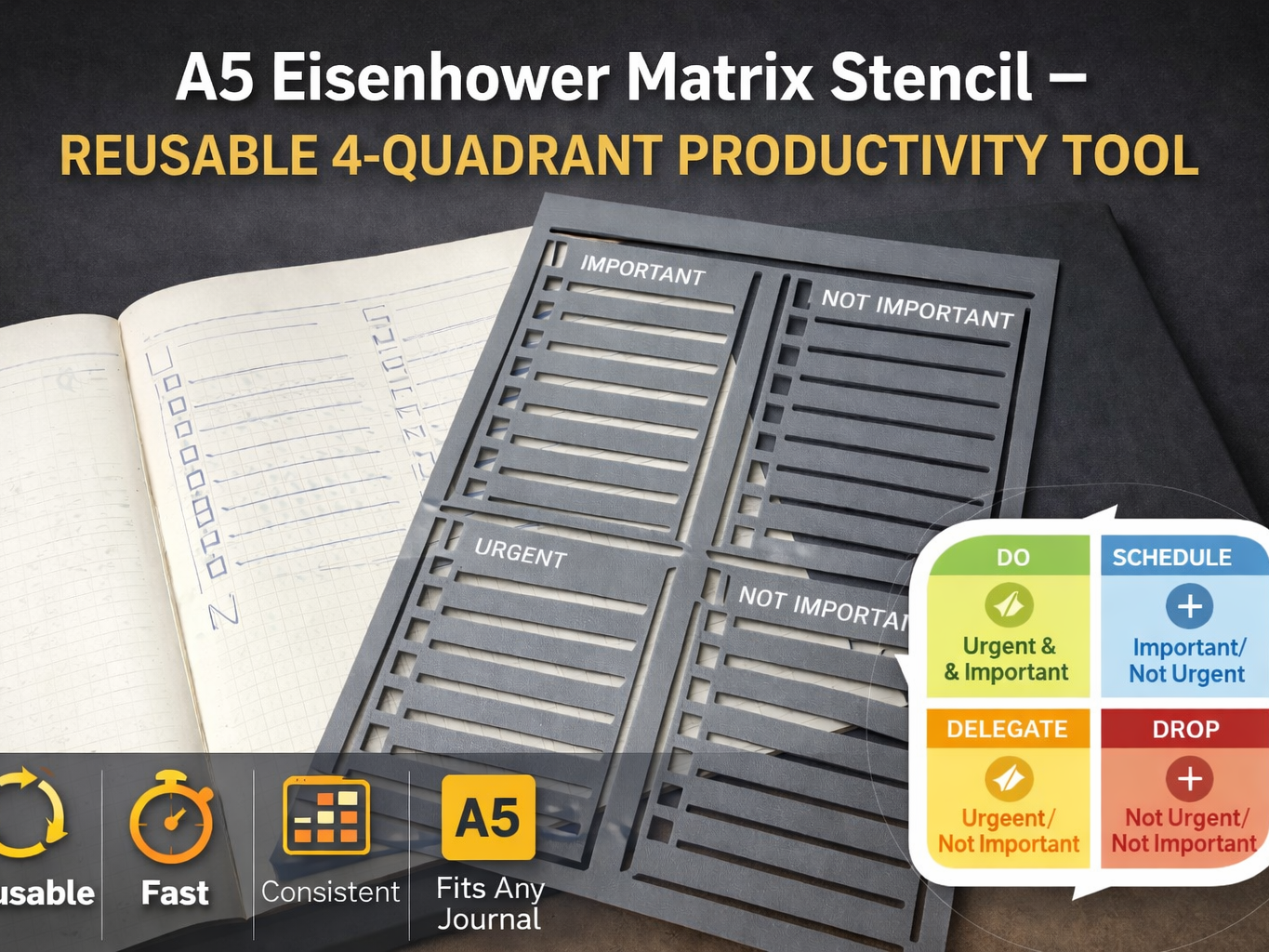 Eisenhower Matrix A5 Stencil Productivity & Time